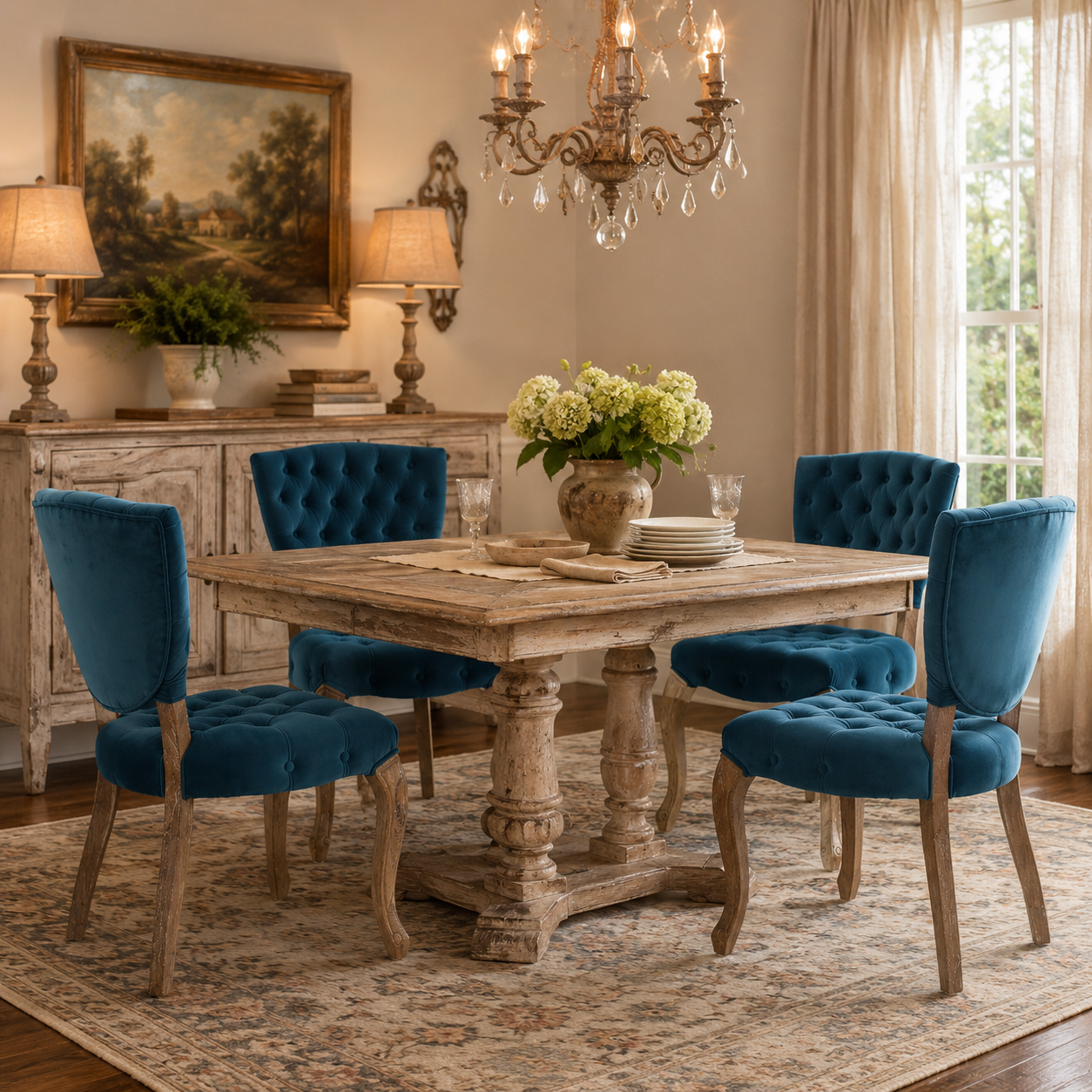 Prespa Tufted Velvet Dining Chairs with Solid Wood Legs Set of 2
