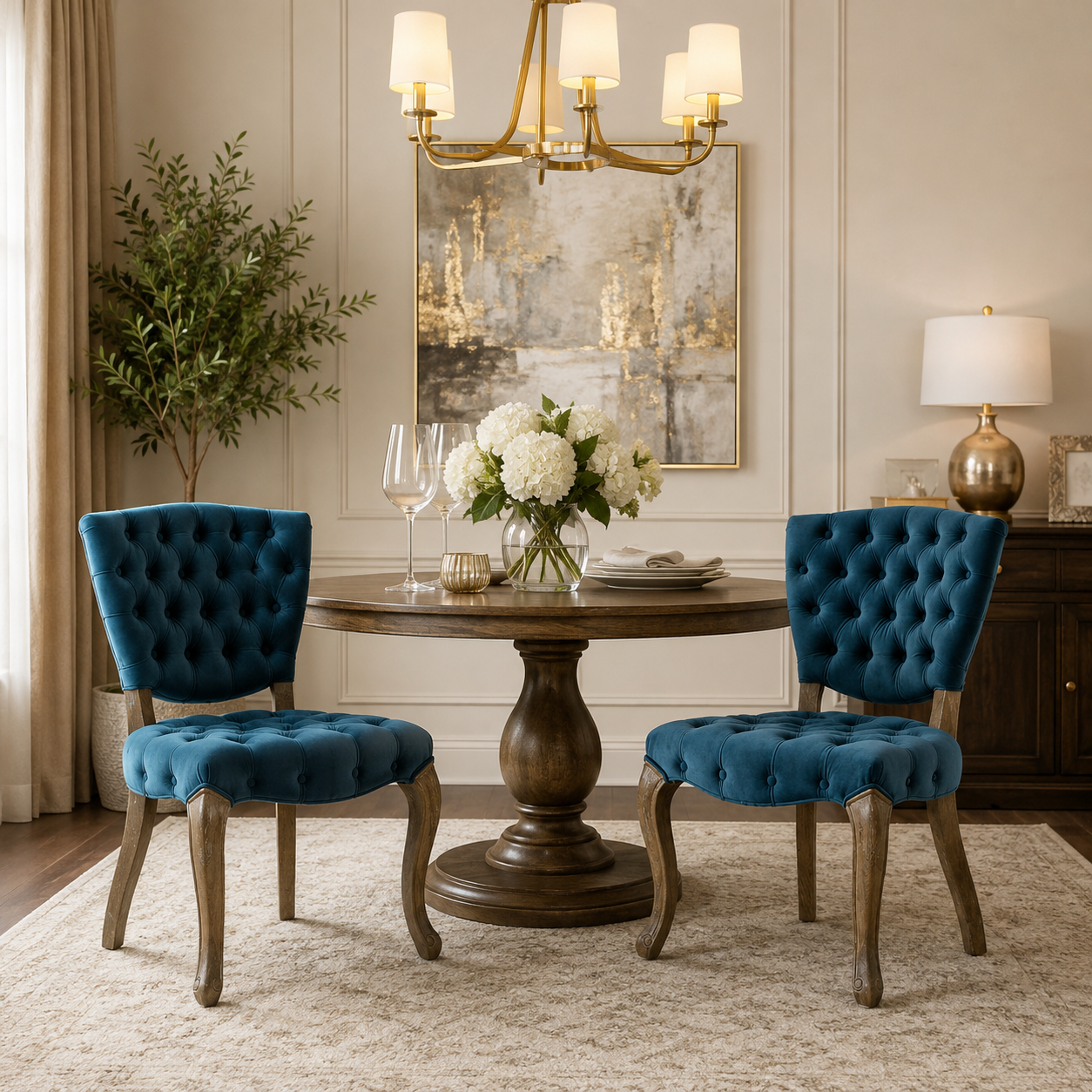 Prespa Tufted Velvet Dining Chairs with Solid Wood Legs Set of 2
