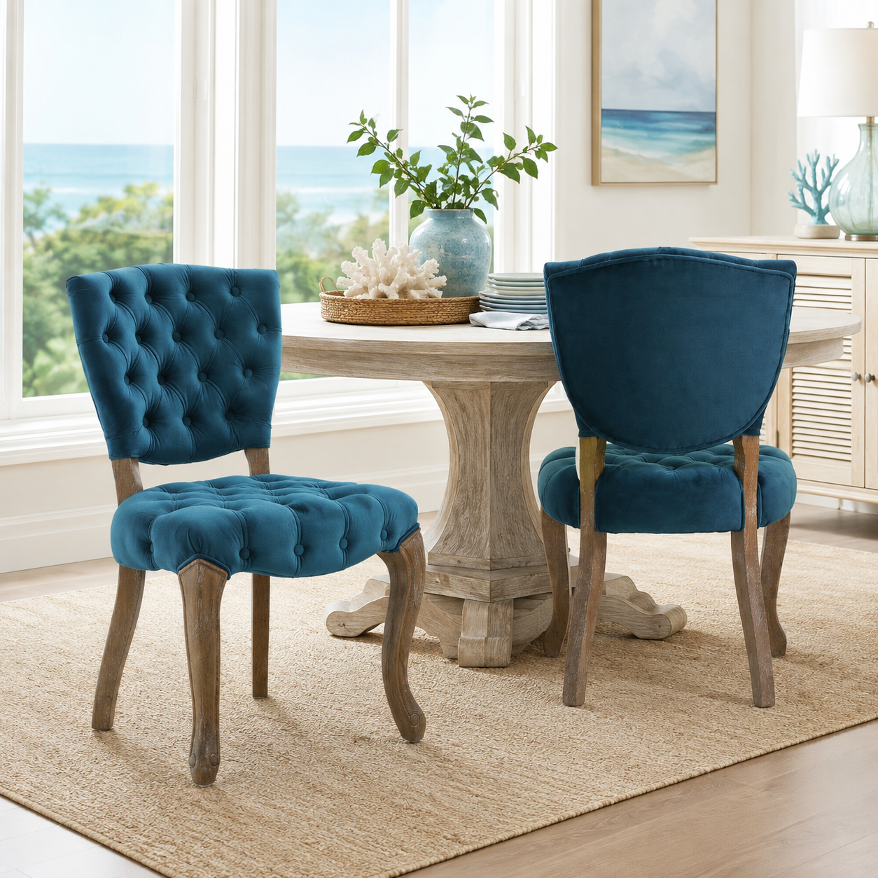 Prespa Tufted Velvet Dining Chairs with Solid Wood Legs Set of 2