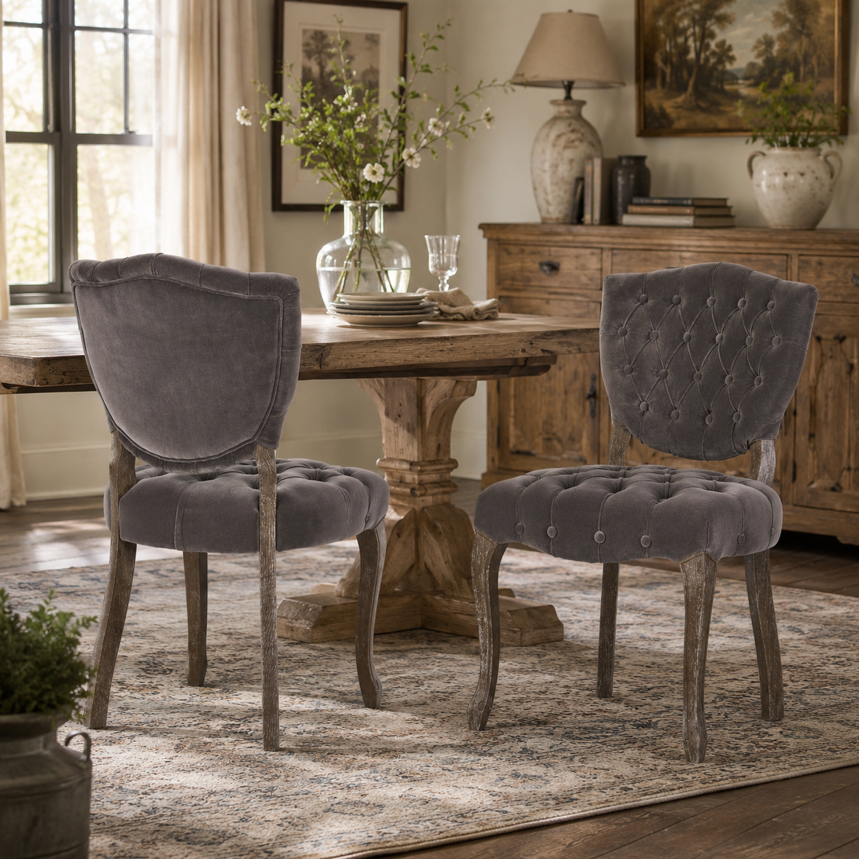Prespa Tufted Velvet Dining Chairs with Solid Wood Legs Set of 2