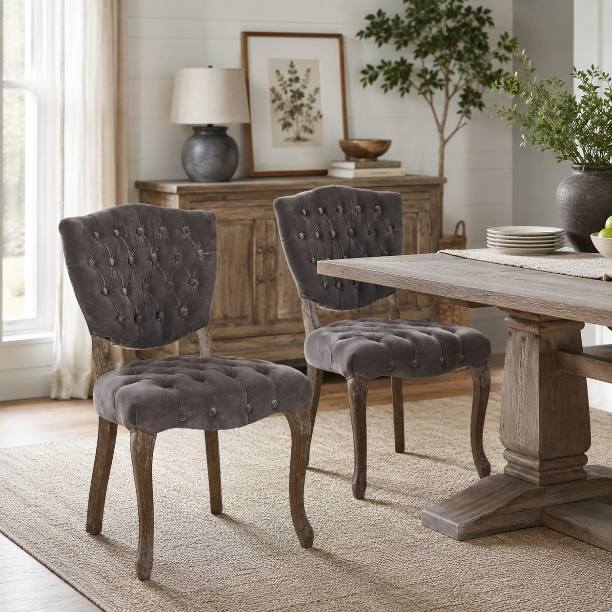 Prespa Tufted Velvet Dining Chairs with Solid Wood Legs Set of 2