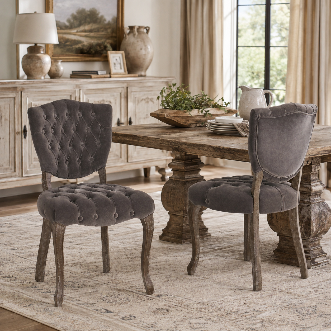 Prespa Tufted Velvet Dining Chairs with Solid Wood Legs Set of 2