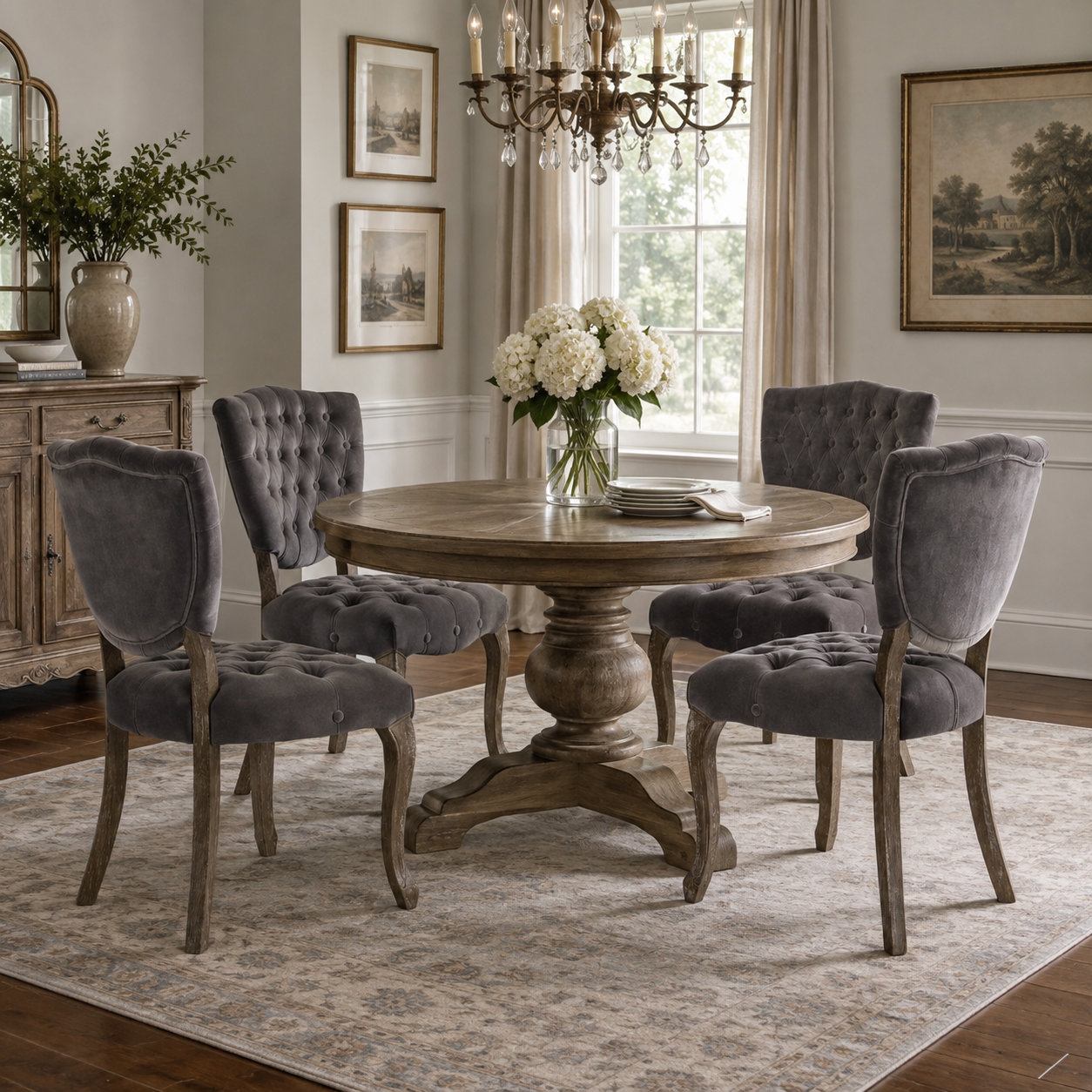 Prespa Tufted Velvet Dining Chairs with Solid Wood Legs Set of 2