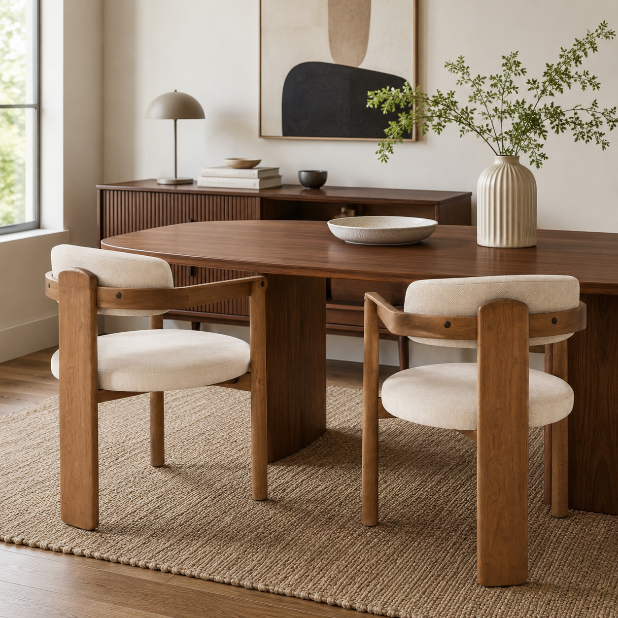 Onega Solid Rubberwood Dining Chairs with Round Cushioned Seat Set of 2