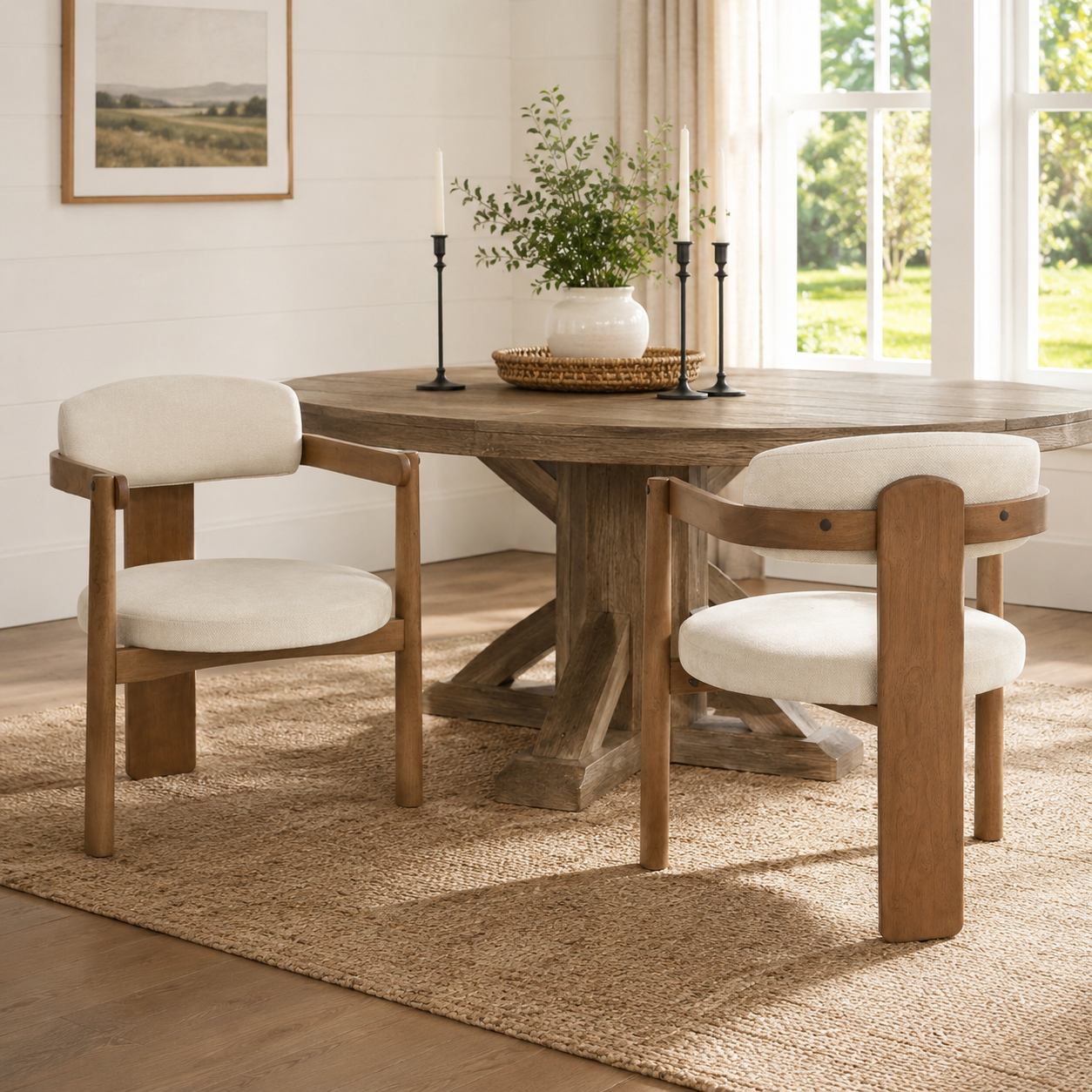 Onega Solid Rubberwood Dining Chairs with Round Cushioned Seat Set of 2