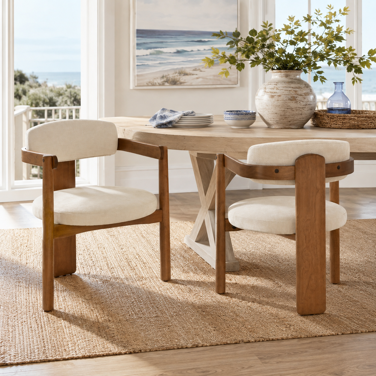 Onega Solid Rubberwood Dining Chairs with Round Cushioned Seat Set of 2