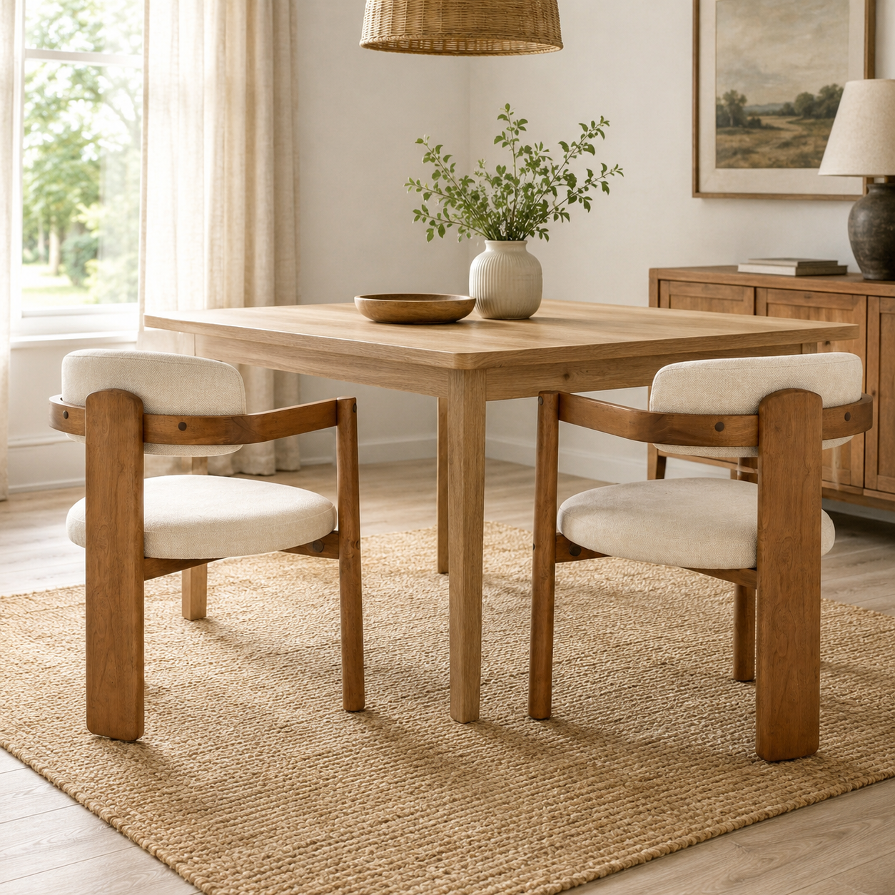 Onega Solid Rubberwood Dining Chairs with Round Cushioned Seat Set of 2