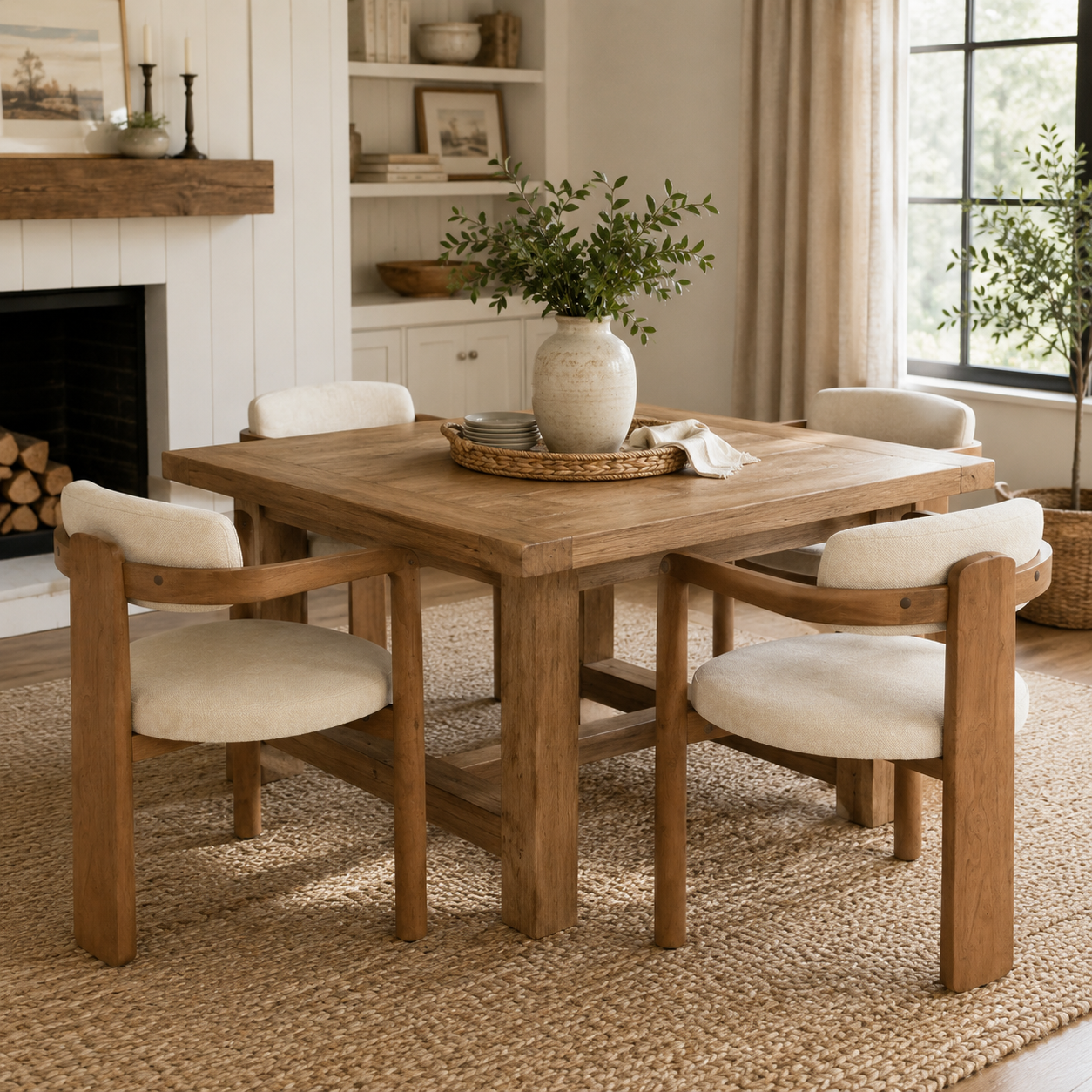 Onega Solid Rubberwood Dining Chairs with Round Cushioned Seat Set of 2