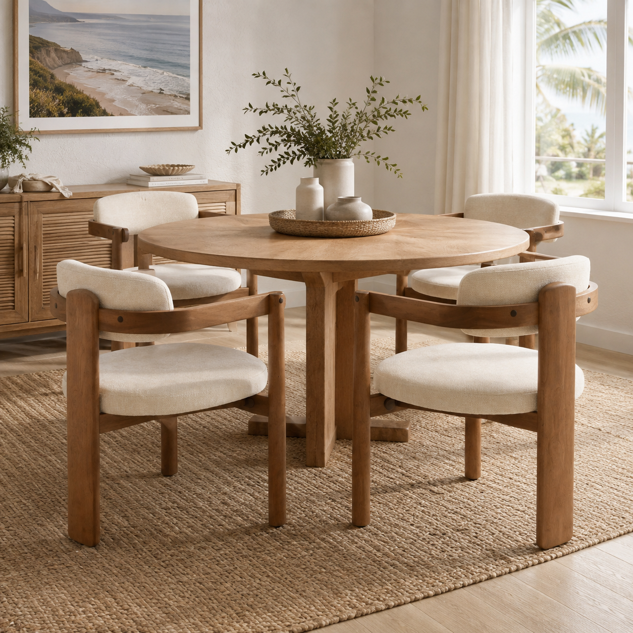 Onega Solid Rubberwood Dining Chairs with Round Cushioned Seat Set of 2