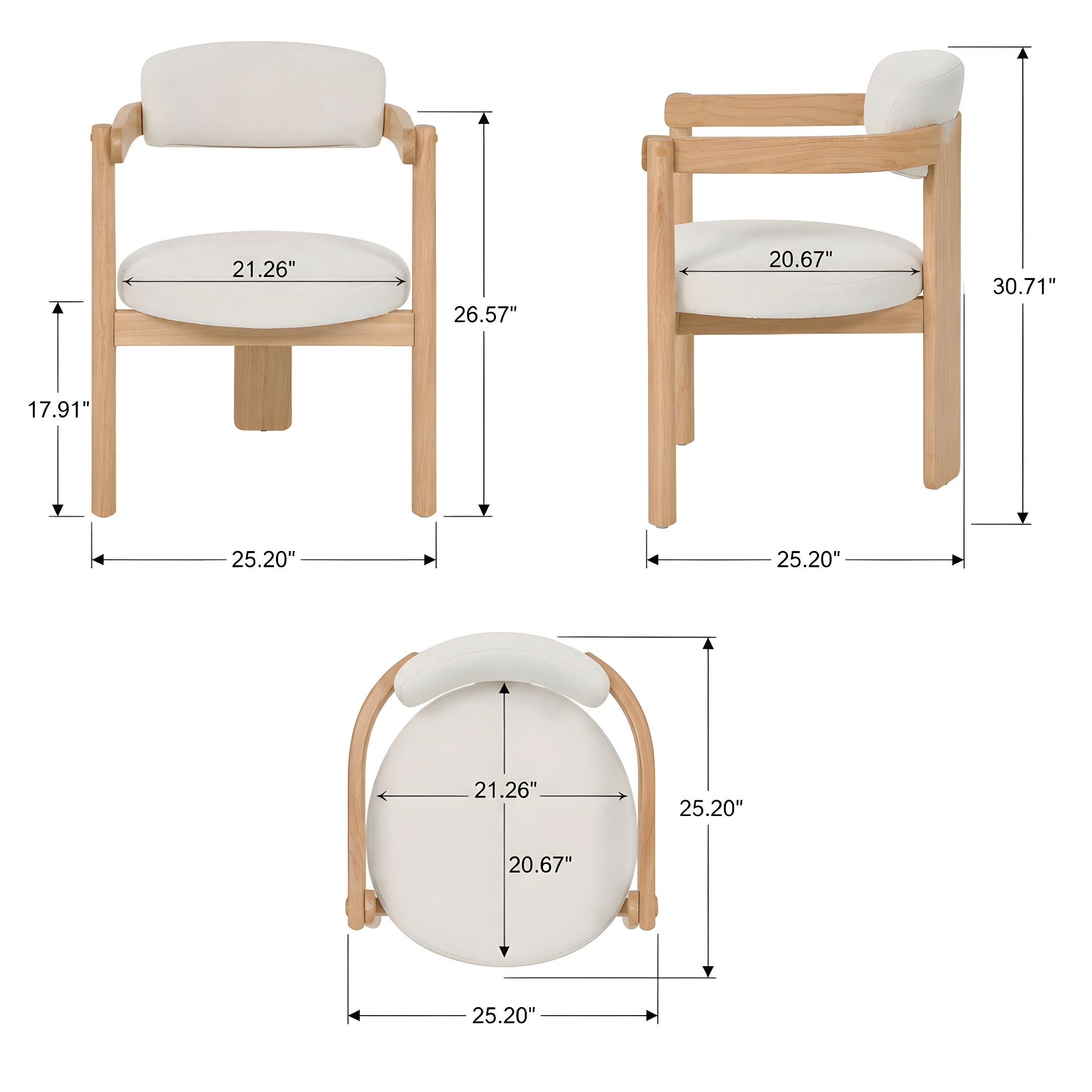 Onega Solid Rubberwood Dining Chairs with Round Cushioned Seat Set of 2