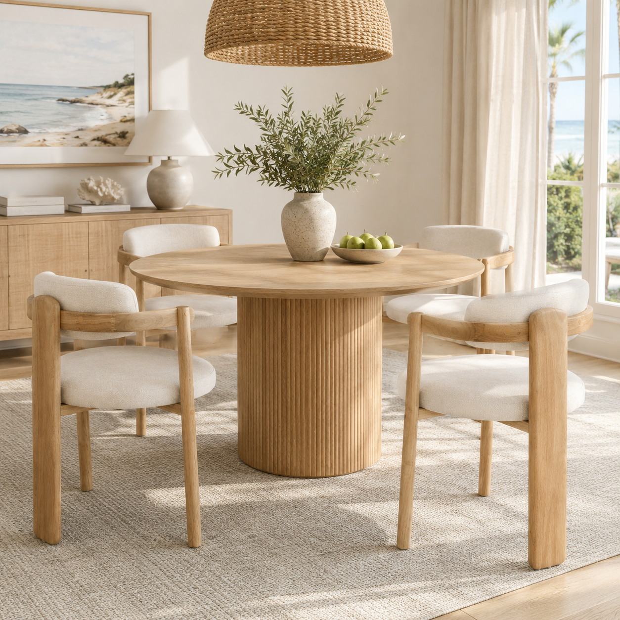 Onega Solid Rubberwood Dining Chairs with Round Cushioned Seat Set of 2