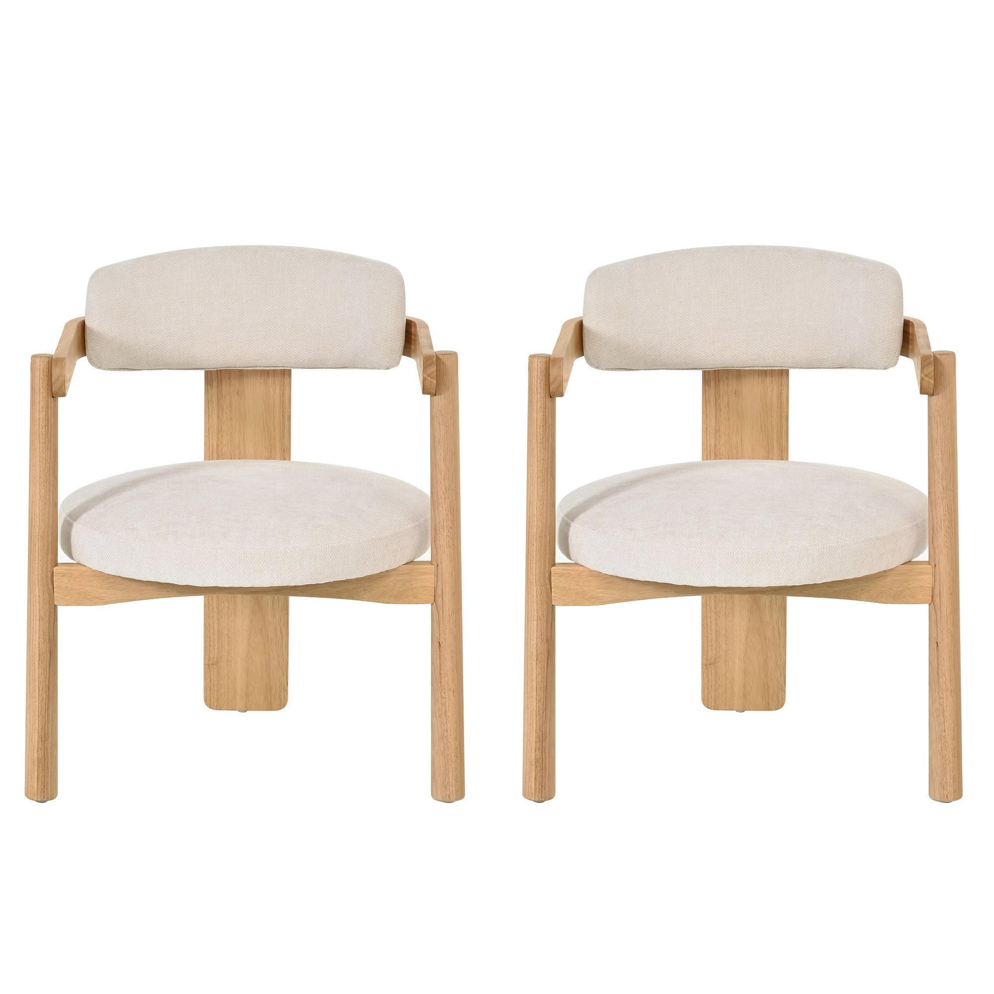 Onega Solid Rubberwood Dining Chairs with Round Cushioned Seat Set of 2