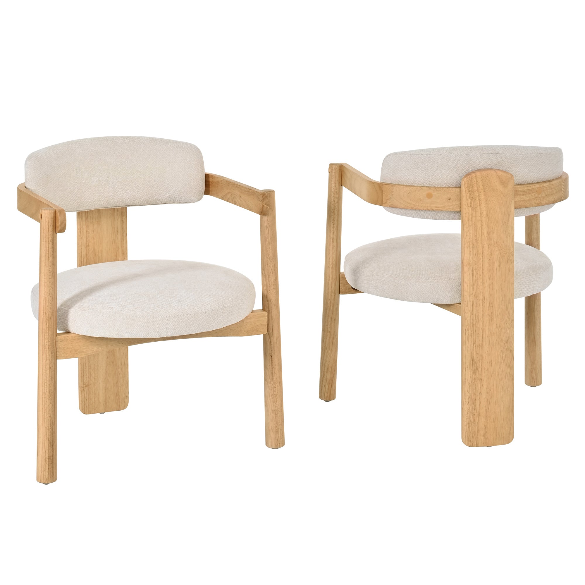 Onega Solid Rubberwood Dining Chairs with Round Cushioned Seat Set of 2