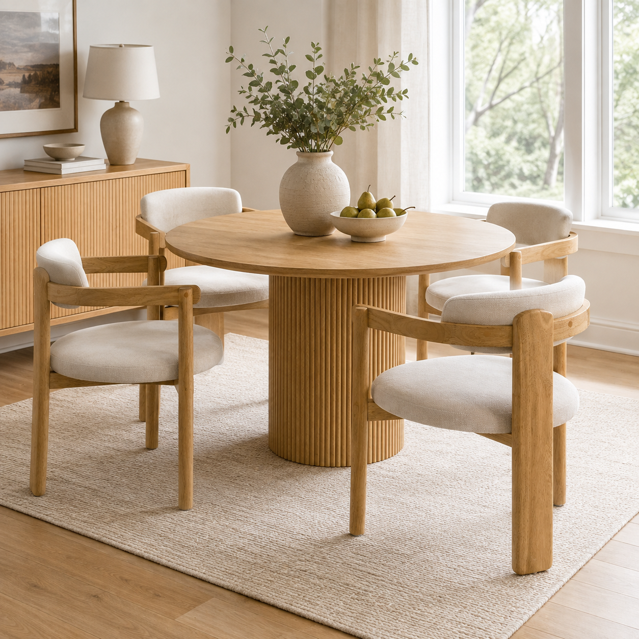 Onega Solid Rubberwood Dining Chairs with Round Cushioned Seat Set of 2