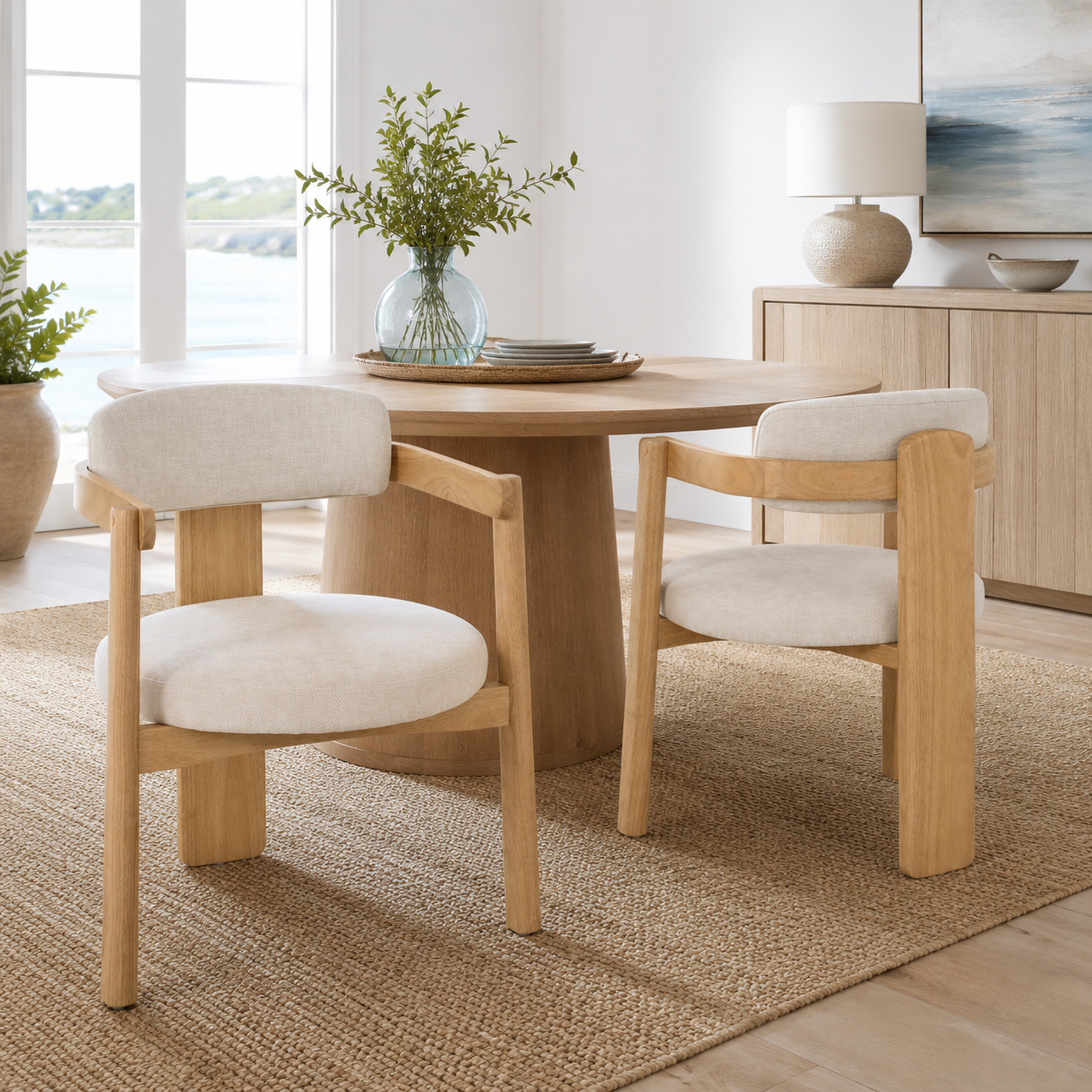 Onega Solid Rubberwood Dining Chairs with Round Cushioned Seat Set of 2