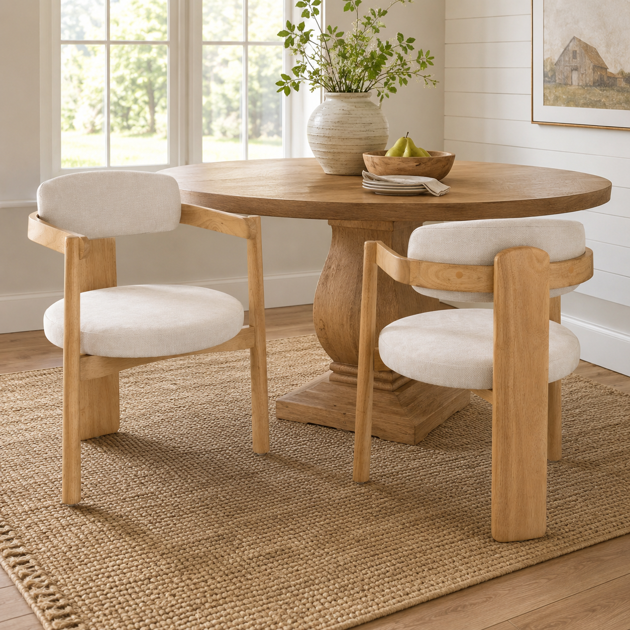 Onega Solid Rubberwood Dining Chairs with Round Cushioned Seat Set of 2