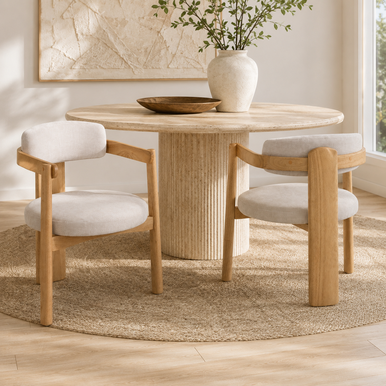 Onega Solid Rubberwood Dining Chairs with Round Cushioned Seat Set of 2
