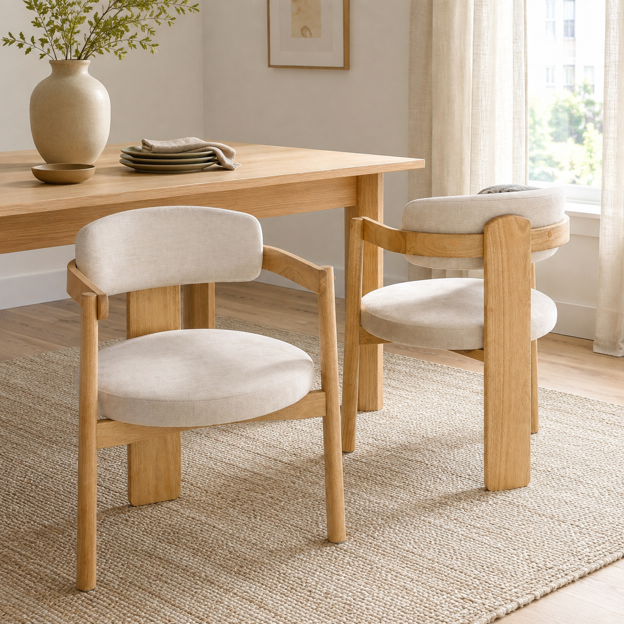 Onega Solid Rubberwood Dining Chairs with Round Cushioned Seat Set of 2