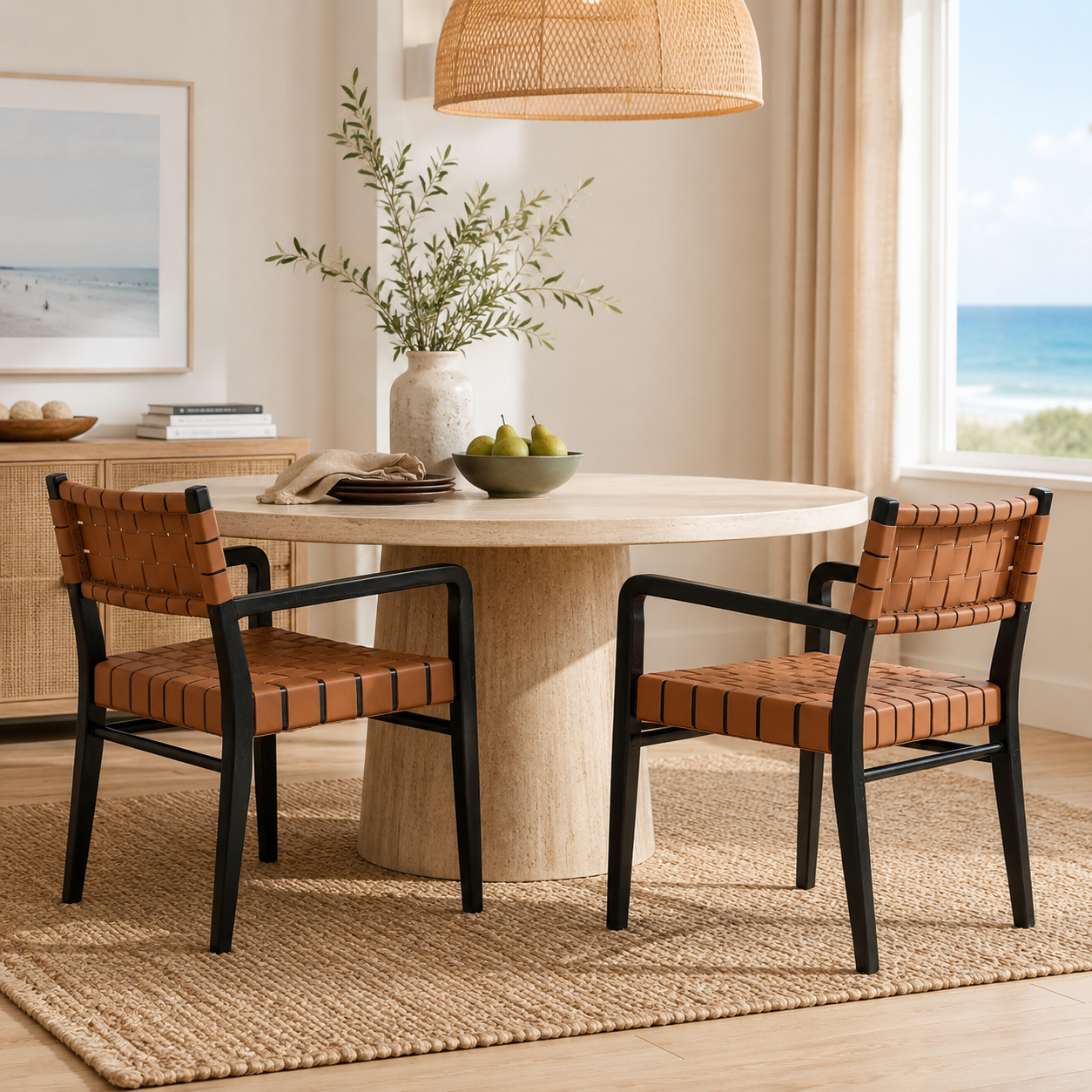 Vardar Faux Leather Dining Chairs with Rubberwood Frame Set of 2
