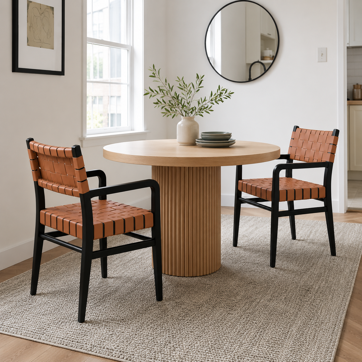Vardar Faux Leather Dining Chairs with Rubberwood Frame Set of 2