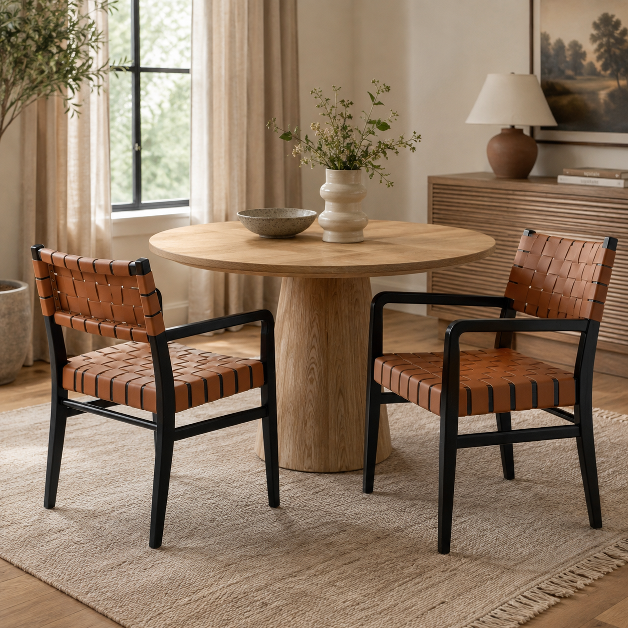 Vardar Faux Leather Dining Chairs with Rubberwood Frame Set of 2