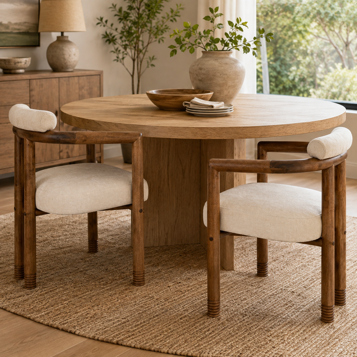 Ohrid Bolster Back Upholstered Dining Chairs with Reeded Wood Legs Set of 2