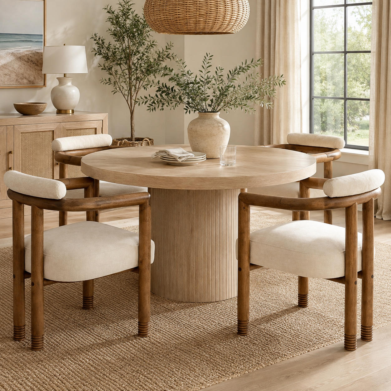 Ohrid Bolster Back Upholstered Dining Chairs with Reeded Wood Legs Set of 2