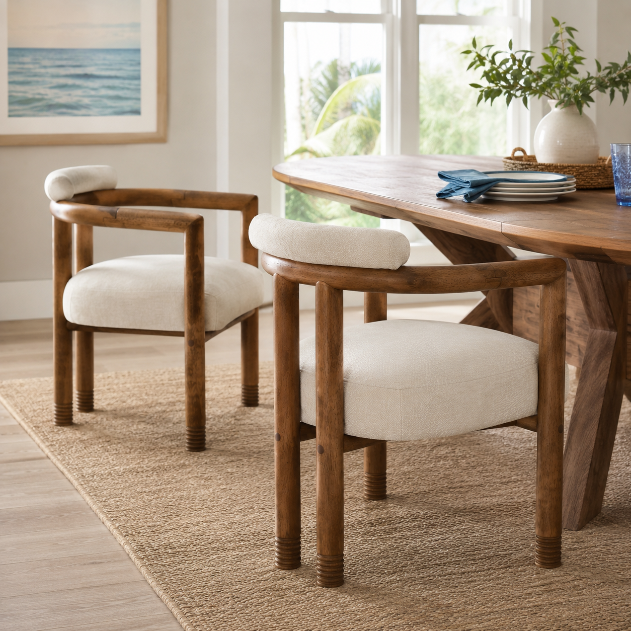 Ohrid Bolster Back Upholstered Dining Chairs with Reeded Wood Legs Set of 2