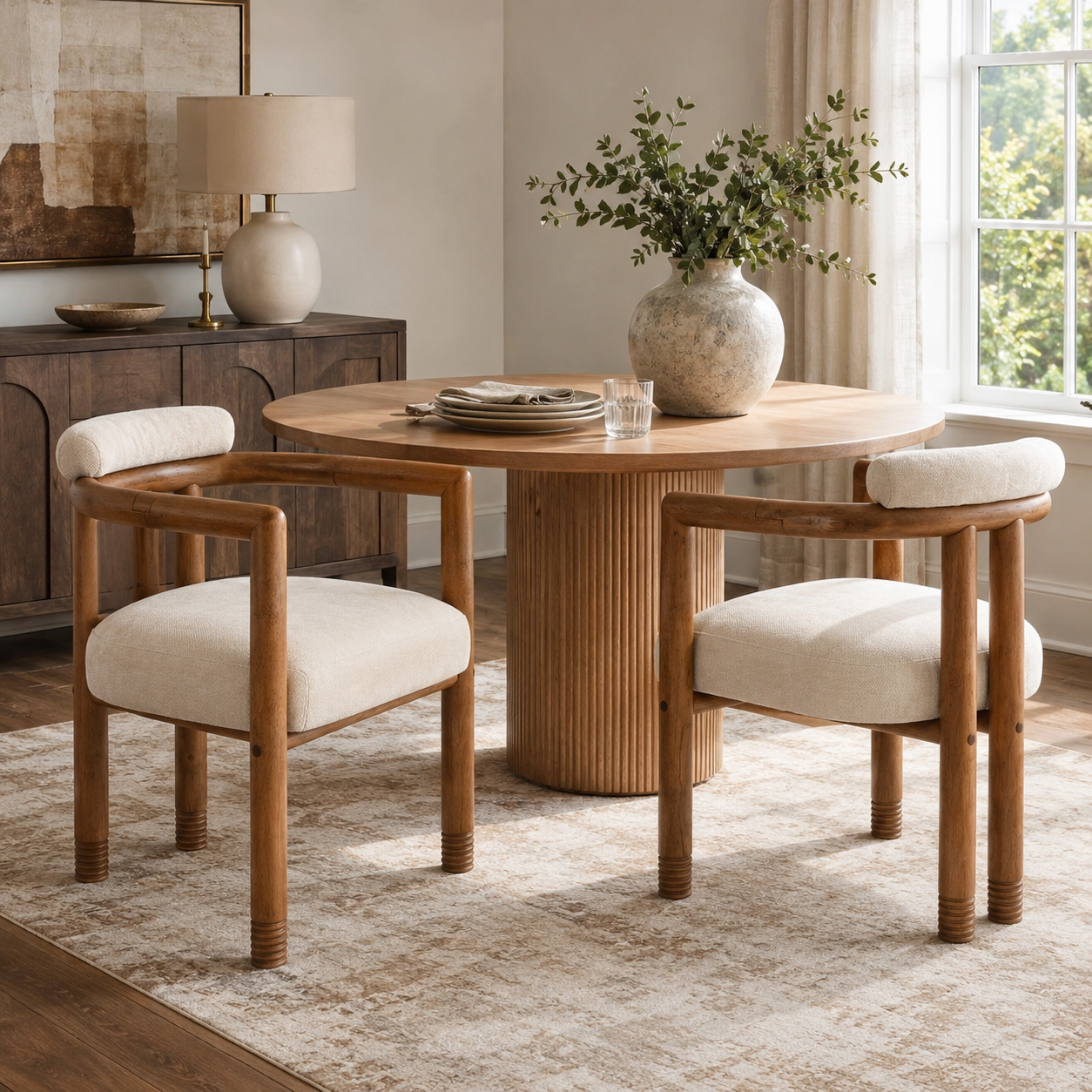Ohrid Bolster Back Upholstered Dining Chairs with Reeded Wood Legs Set of 2