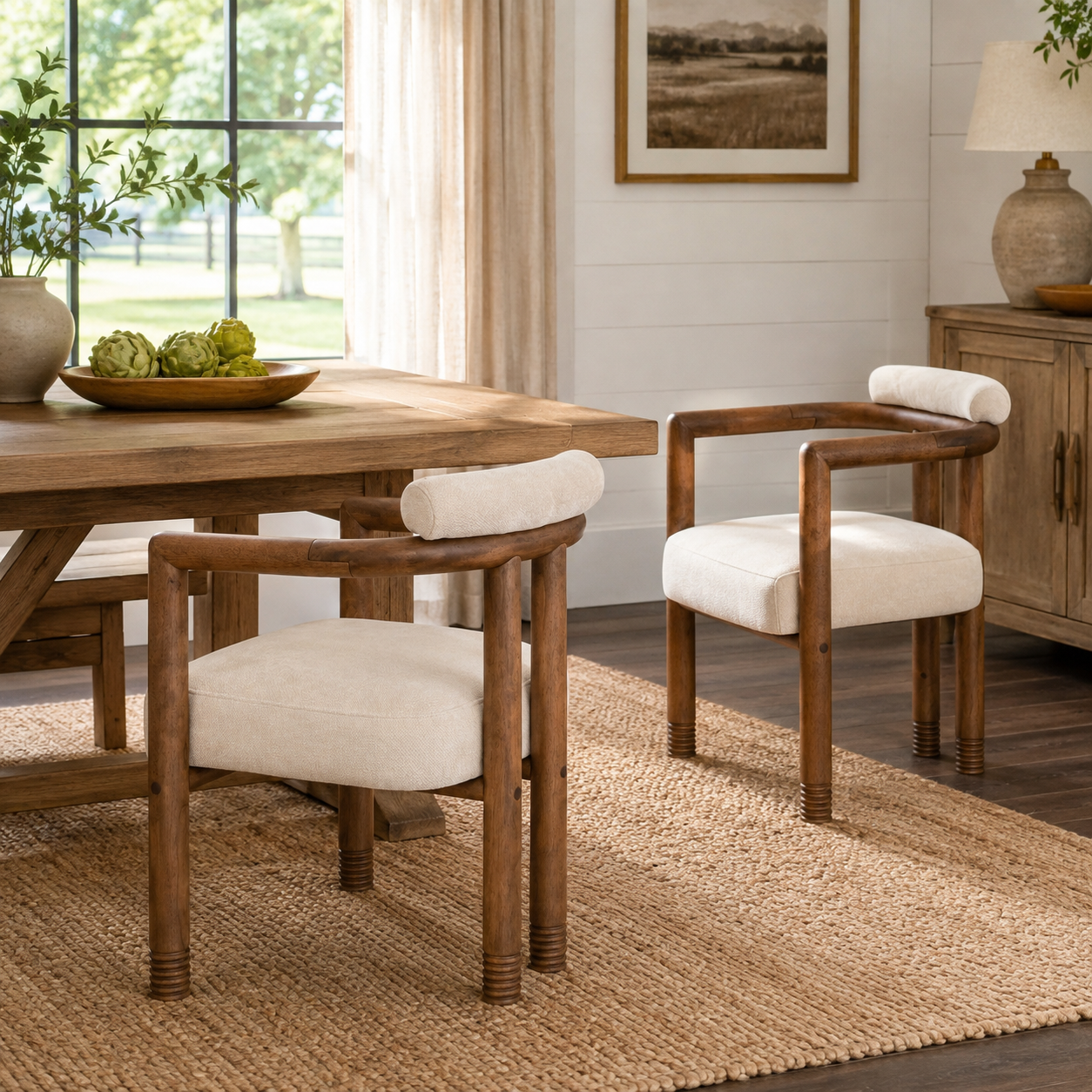 Ohrid Bolster Back Upholstered Dining Chairs with Reeded Wood Legs Set of 2
