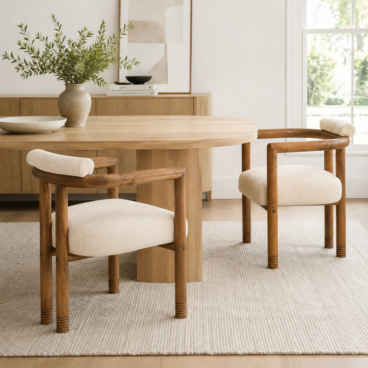 Ohrid Bolster Back Upholstered Dining Chairs with Reeded Wood Legs Set of 2
