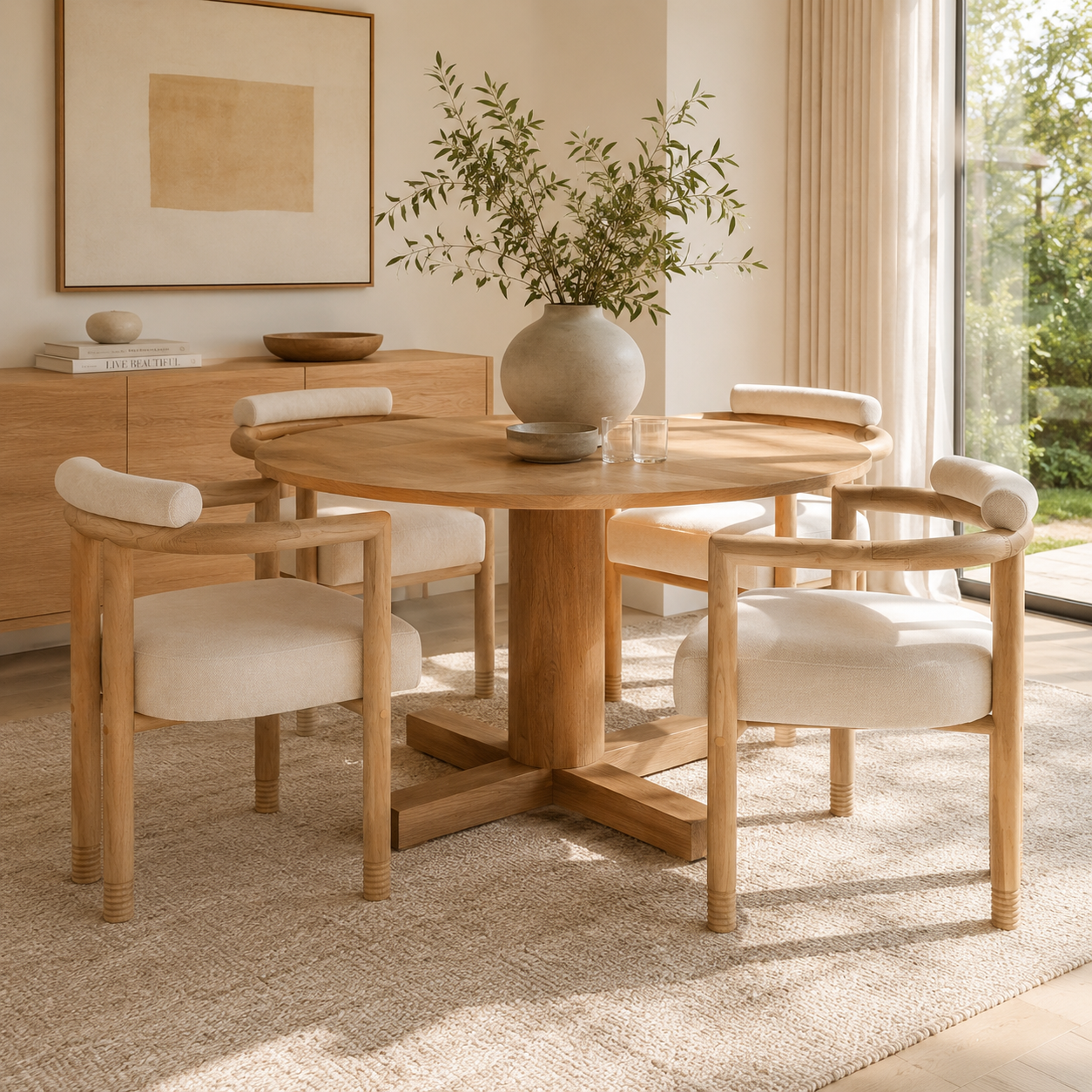 Ohrid Bolster Back Upholstered Dining Chairs with Reeded Wood Legs Set of 2