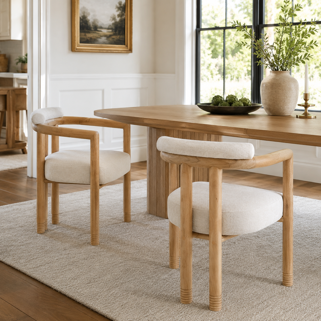 Ohrid Bolster Back Upholstered Dining Chairs with Reeded Wood Legs Set of 2