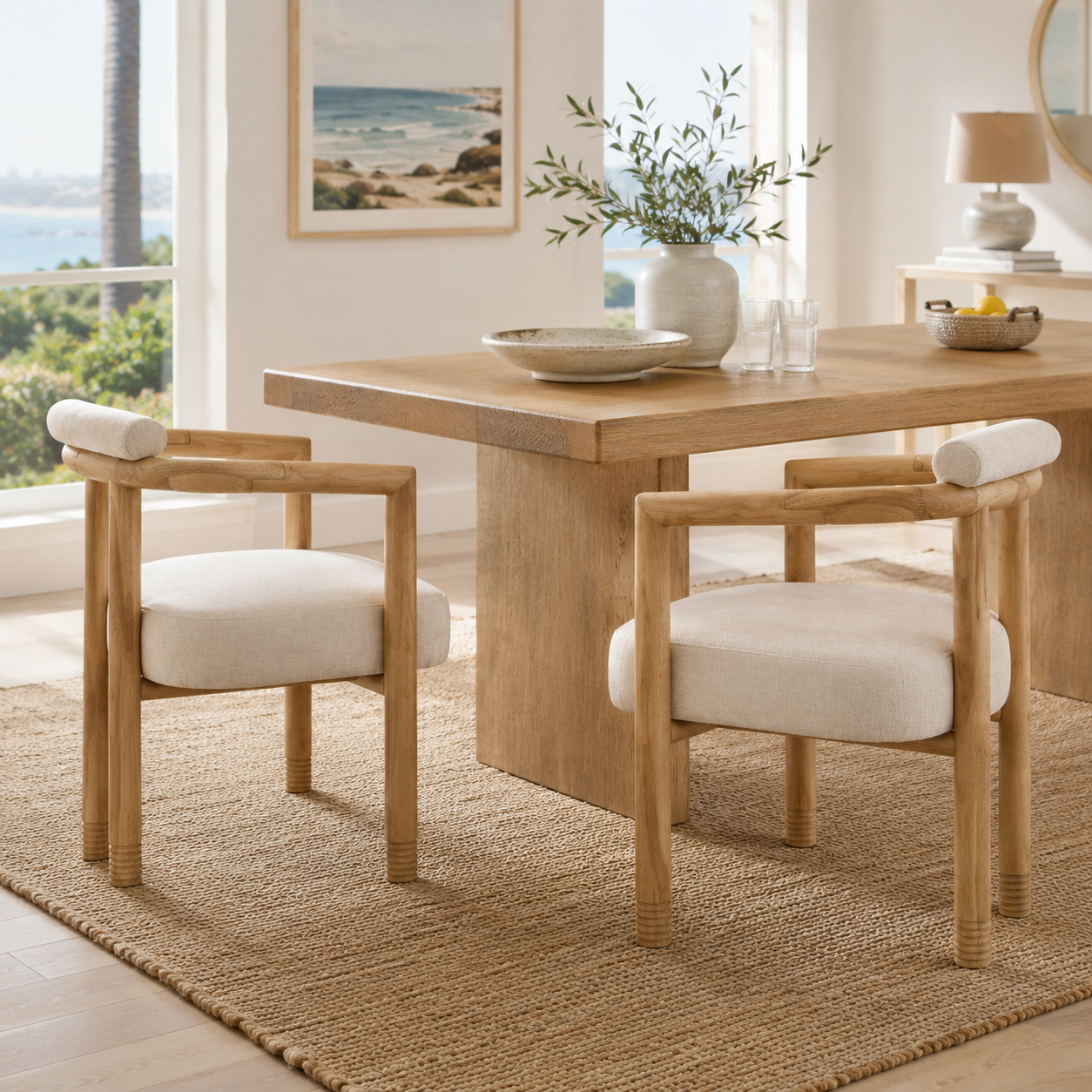 Ohrid Bolster Back Upholstered Dining Chairs with Reeded Wood Legs Set of 2