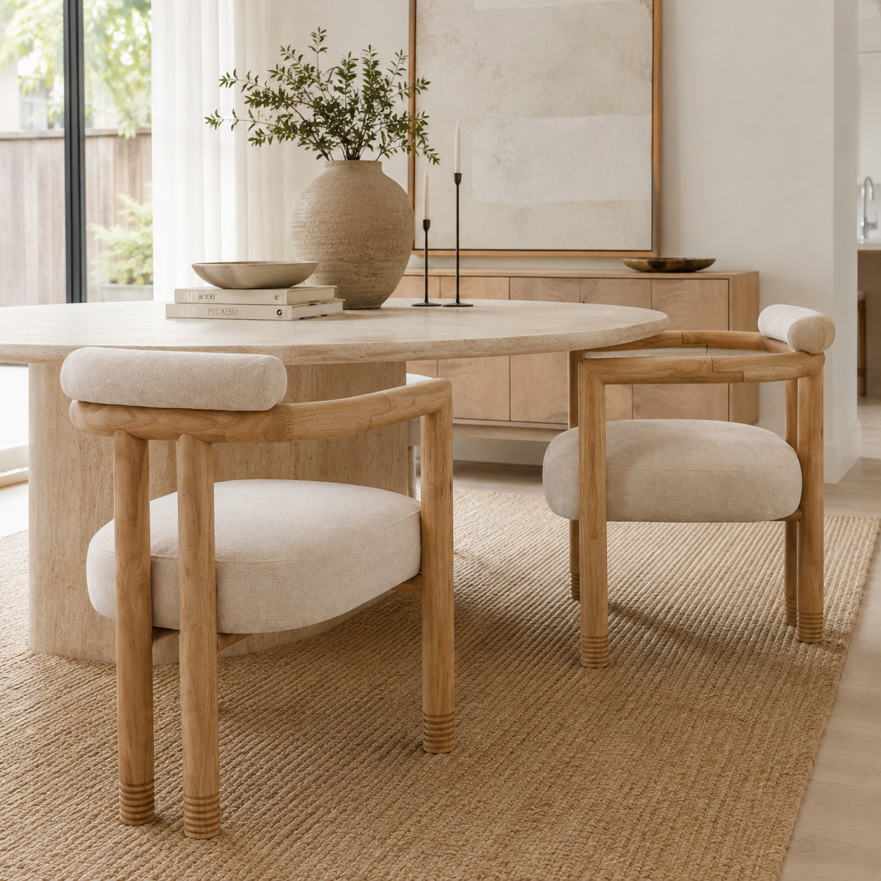 Ohrid Bolster Back Upholstered Dining Chairs with Reeded Wood Legs Set of 2