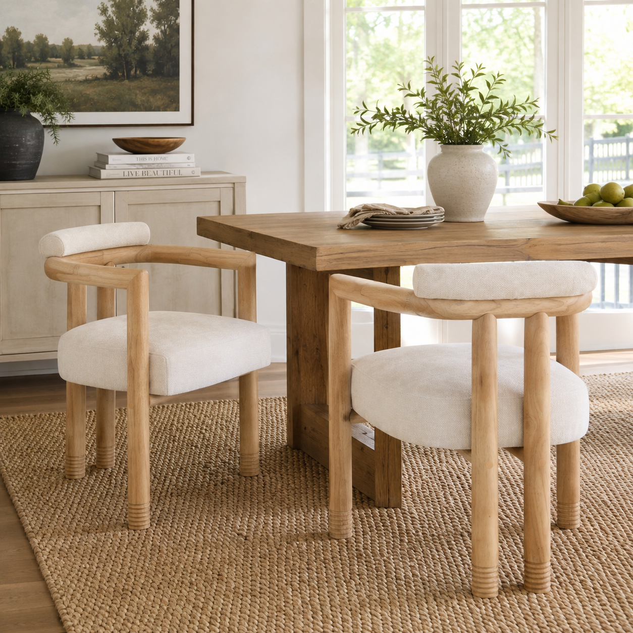 Ohrid Bolster Back Upholstered Dining Chairs with Reeded Wood Legs Set of 2