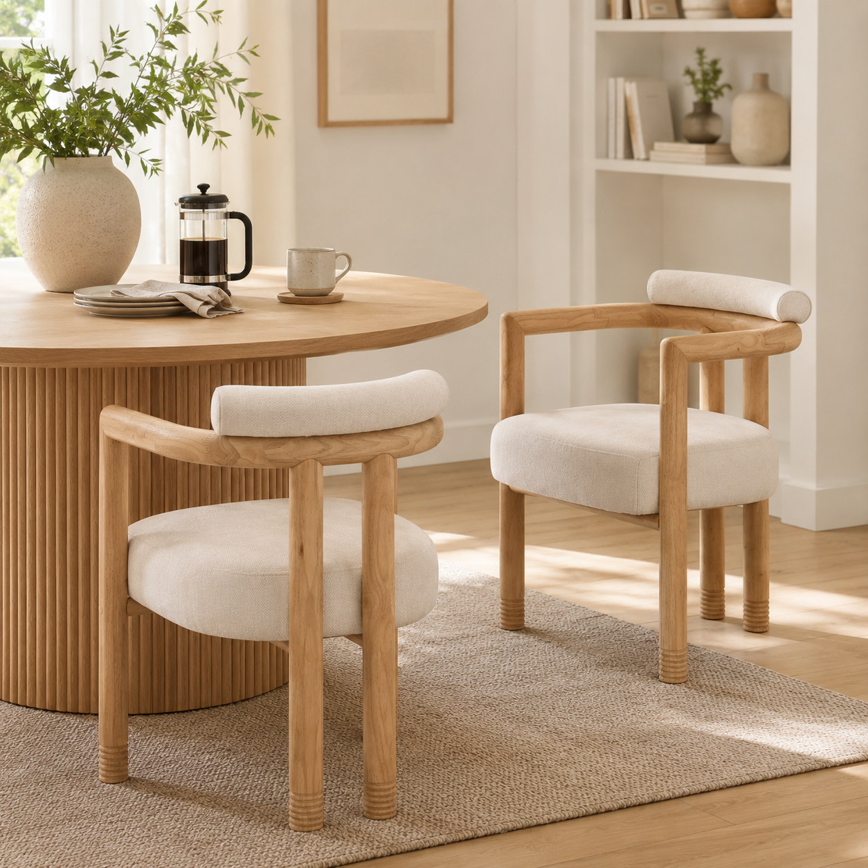 Ohrid Bolster Back Upholstered Dining Chairs with Reeded Wood Legs Set of 2