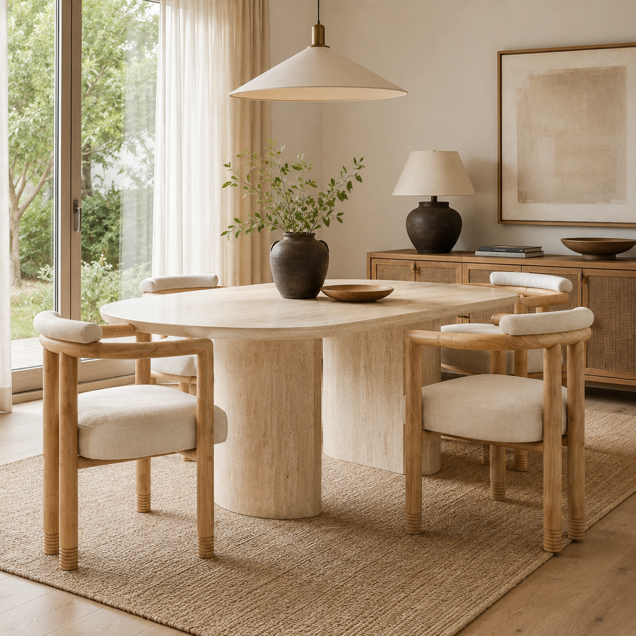 Ohrid Bolster Back Upholstered Dining Chairs with Reeded Wood Legs Set of 2