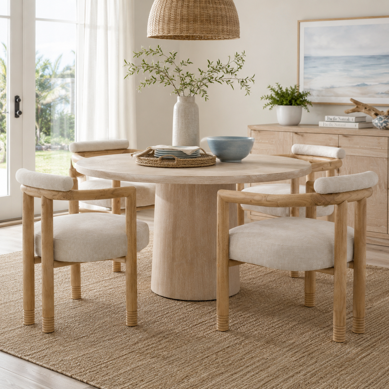 Ohrid Bolster Back Upholstered Dining Chairs with Reeded Wood Legs Set of 2
