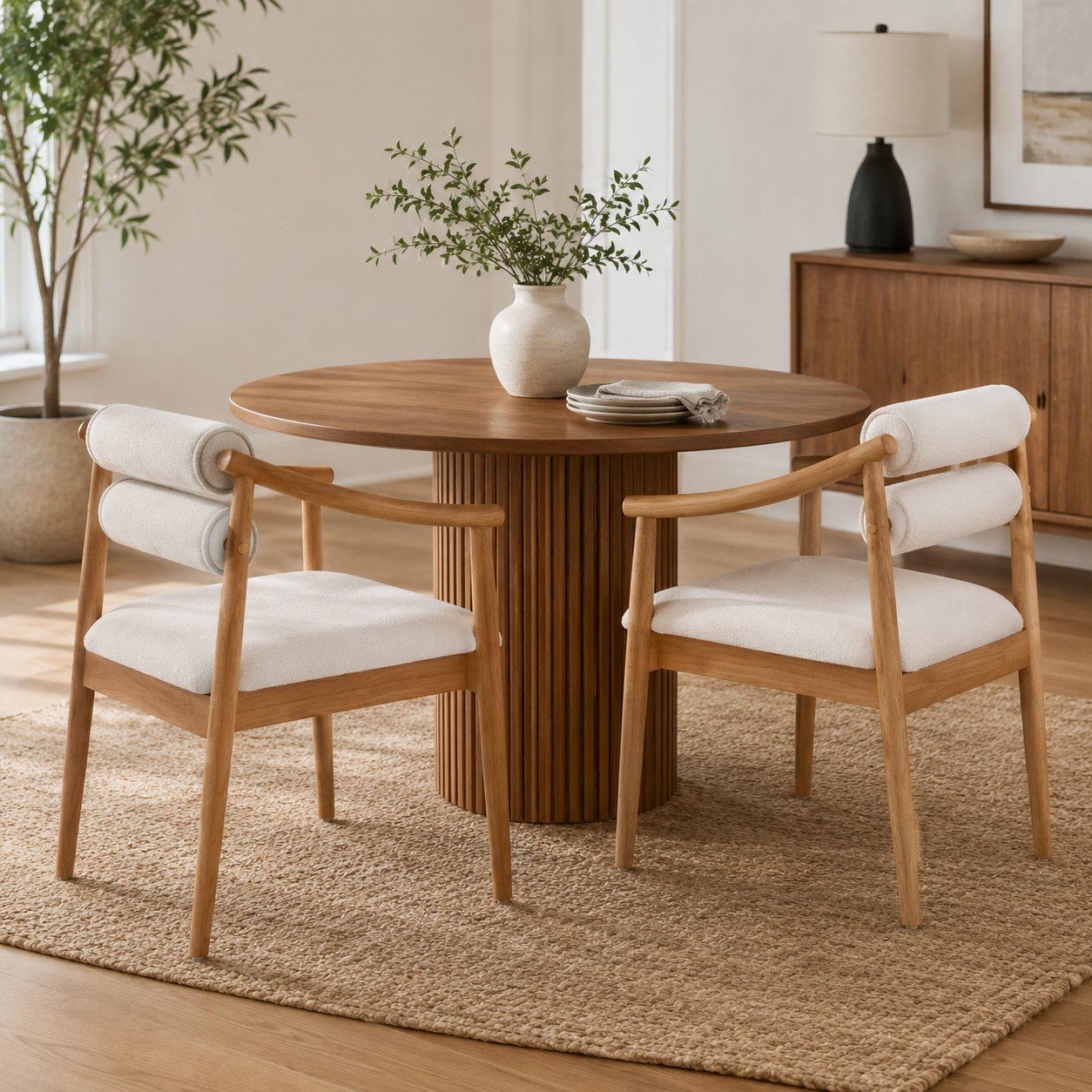 Neman Double Roll Back Dining Chairs with Solid Rubberwood Frame Set of 2