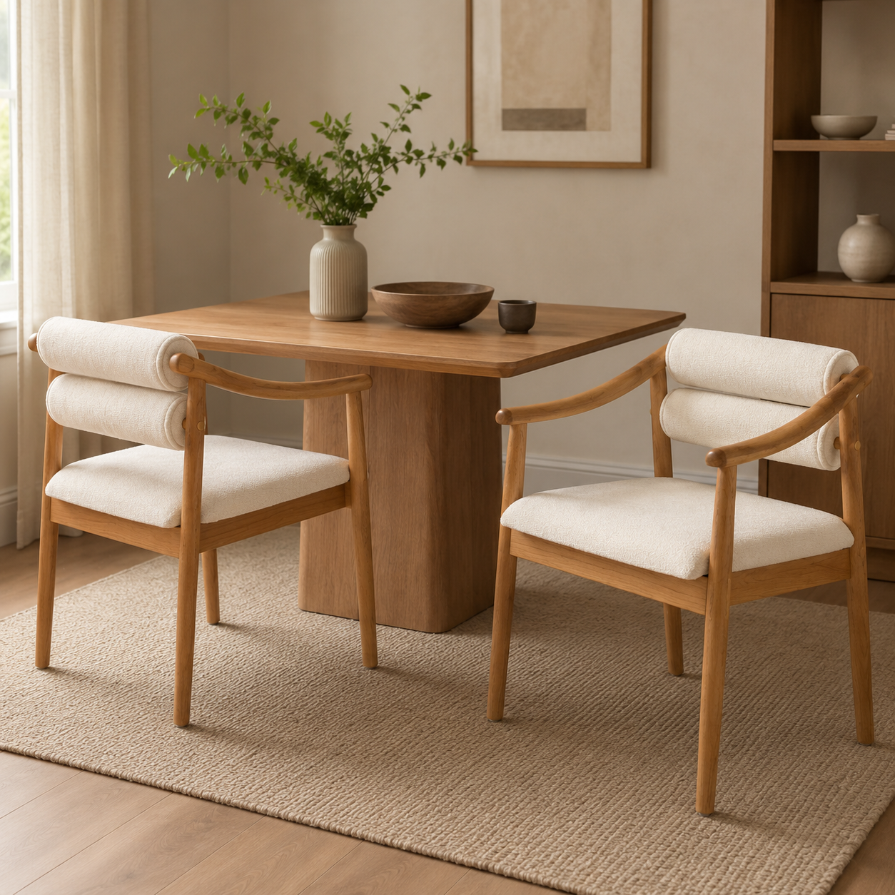 Neman Double Roll Back Dining Chairs with Solid Rubberwood Frame Set of 2