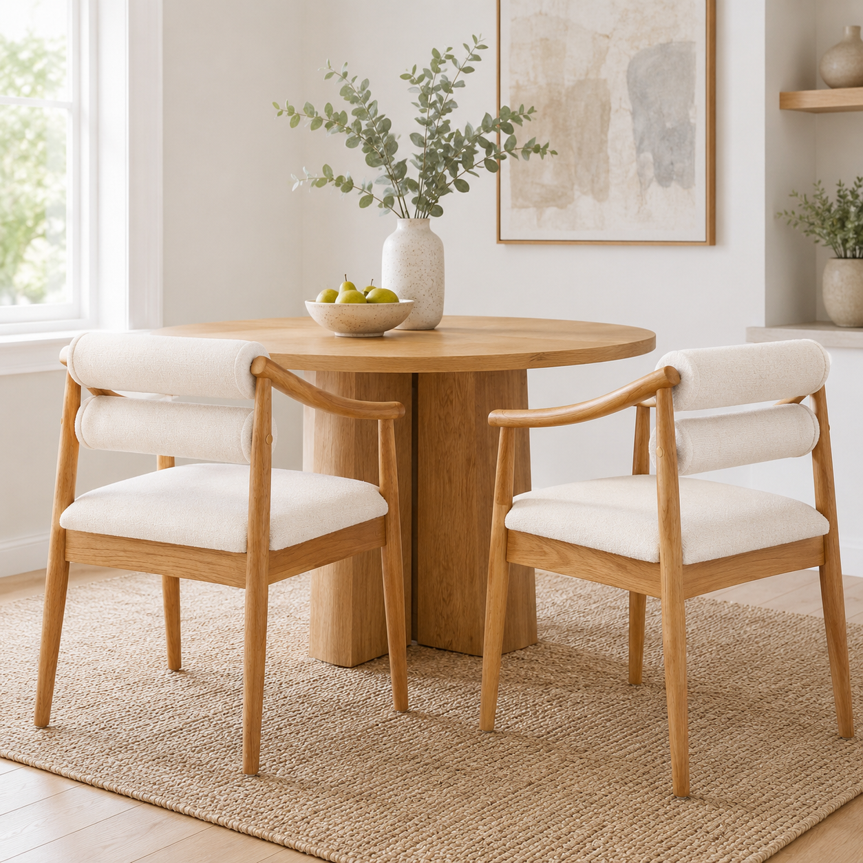 Neman Double Roll Back Dining Chairs with Solid Rubberwood Frame Set of 2
