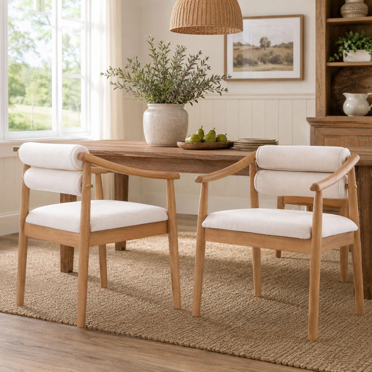 Neman Double Roll Back Dining Chairs with Solid Rubberwood Frame Set of 2