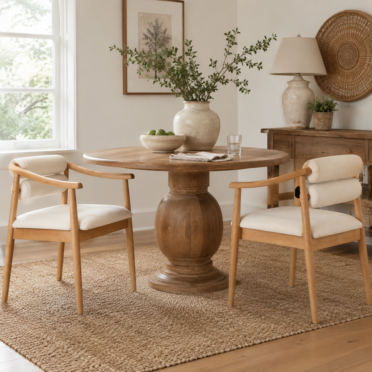 Neman Double Roll Back Dining Chairs with Solid Rubberwood Frame Set of 2