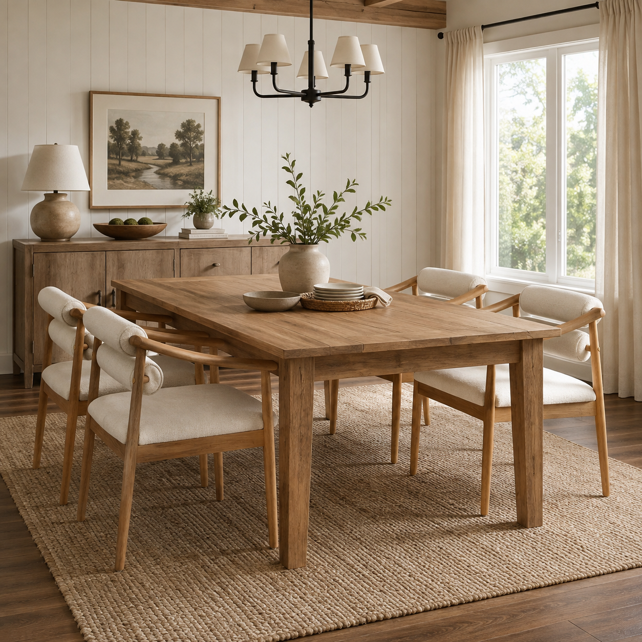 Neman Double Roll Back Dining Chairs with Solid Rubberwood Frame Set of 2