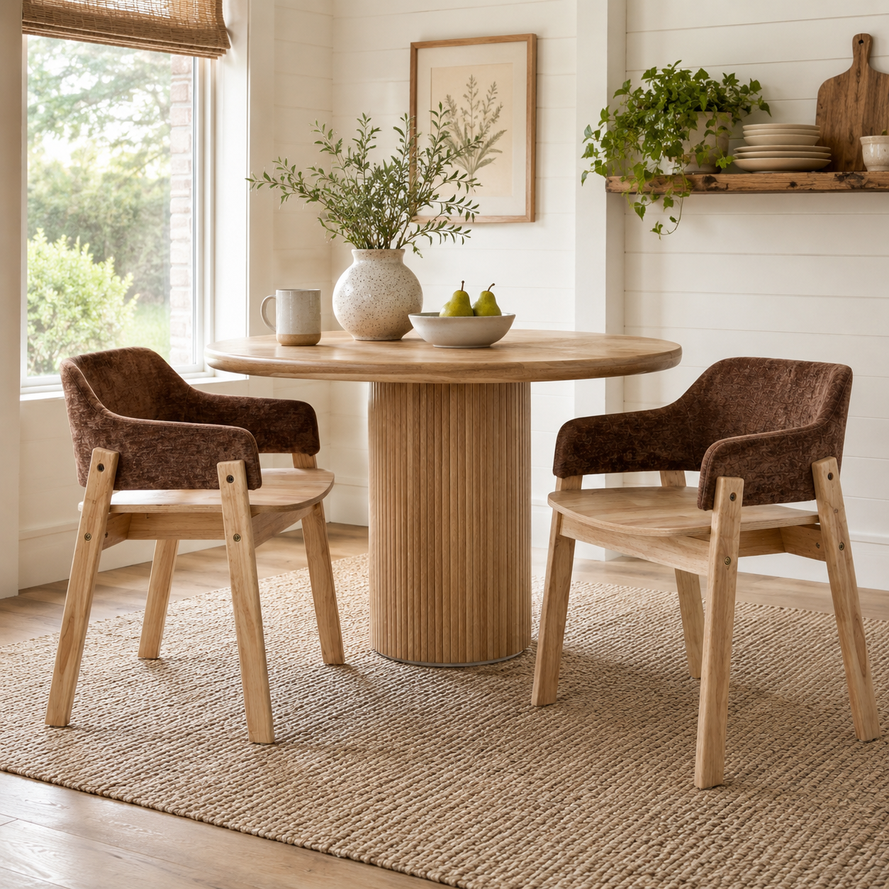 Mjosa Upholstered Arm Dining Chairs with Contoured Wood Seat Set of 2