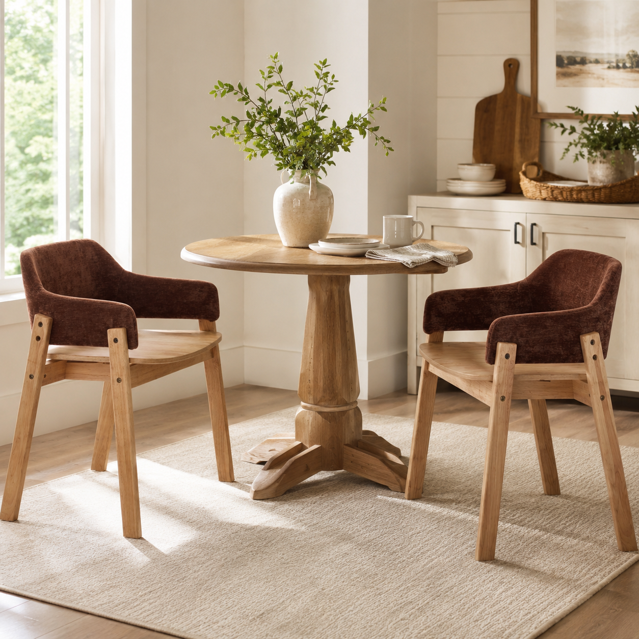 Mjosa Upholstered Arm Dining Chairs with Contoured Wood Seat Set of 2