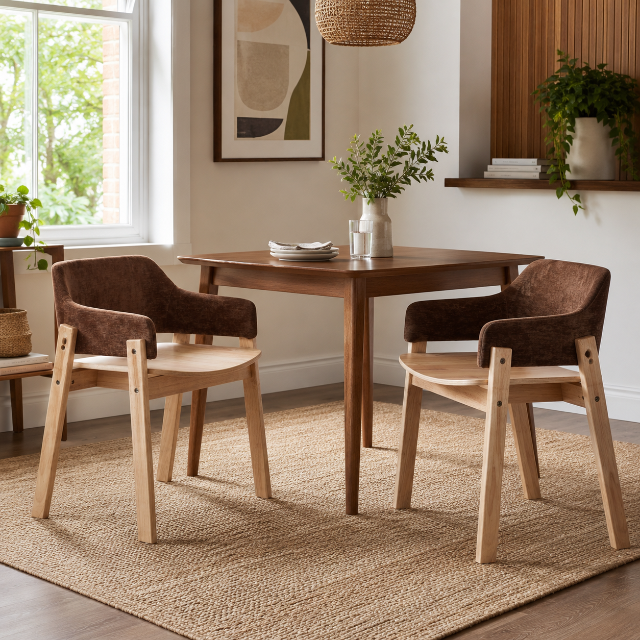 Mjosa Upholstered Arm Dining Chairs with Contoured Wood Seat Set of 2