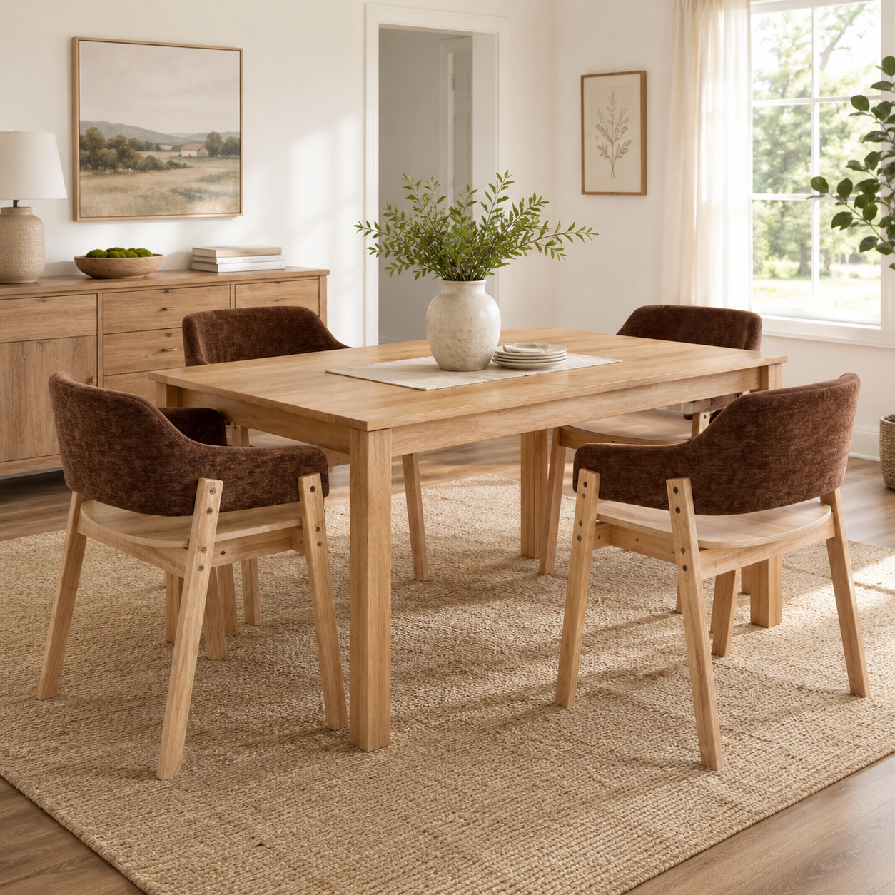 Mjosa Upholstered Arm Dining Chairs with Contoured Wood Seat Set of 2