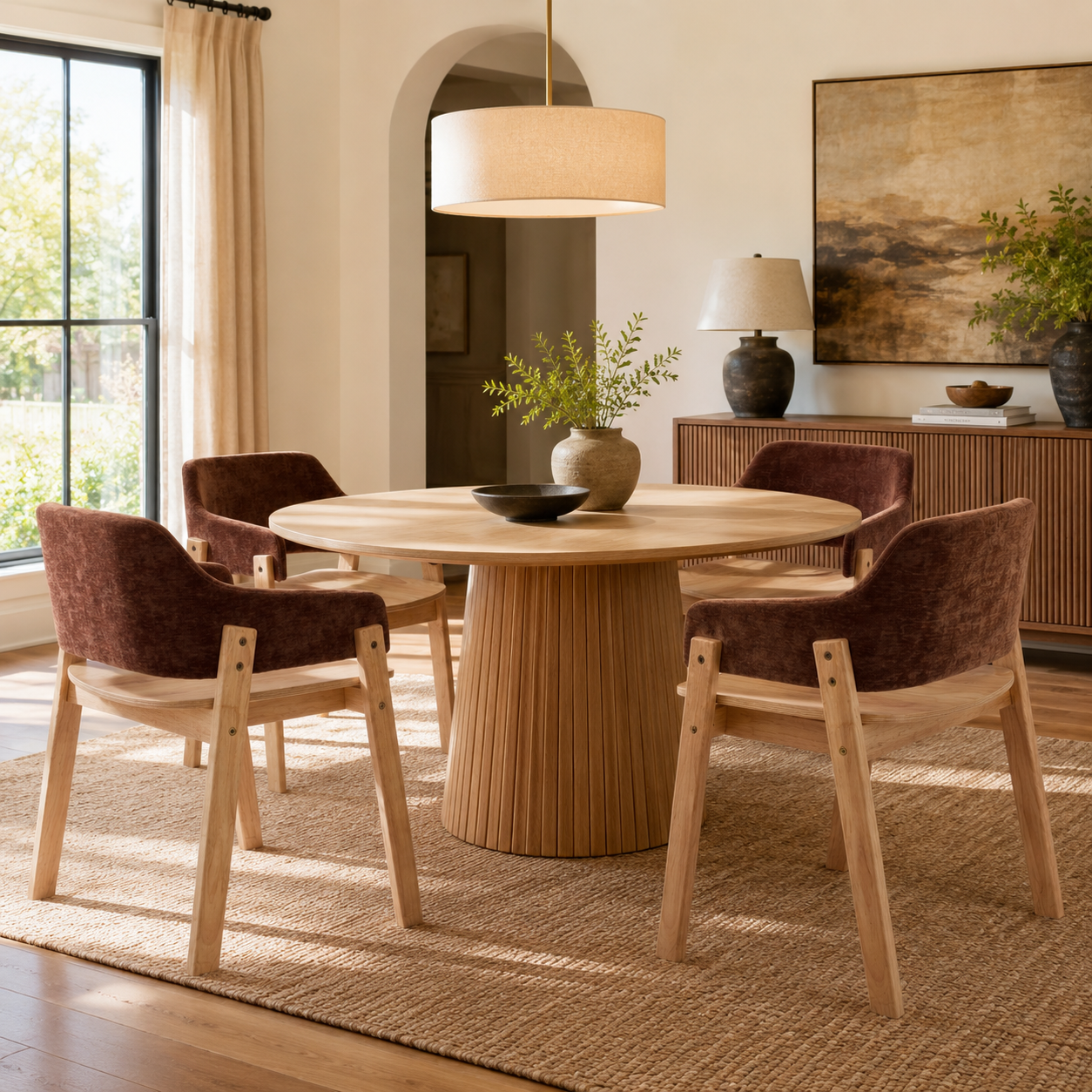 Mjosa Upholstered Arm Dining Chairs with Contoured Wood Seat Set of 2